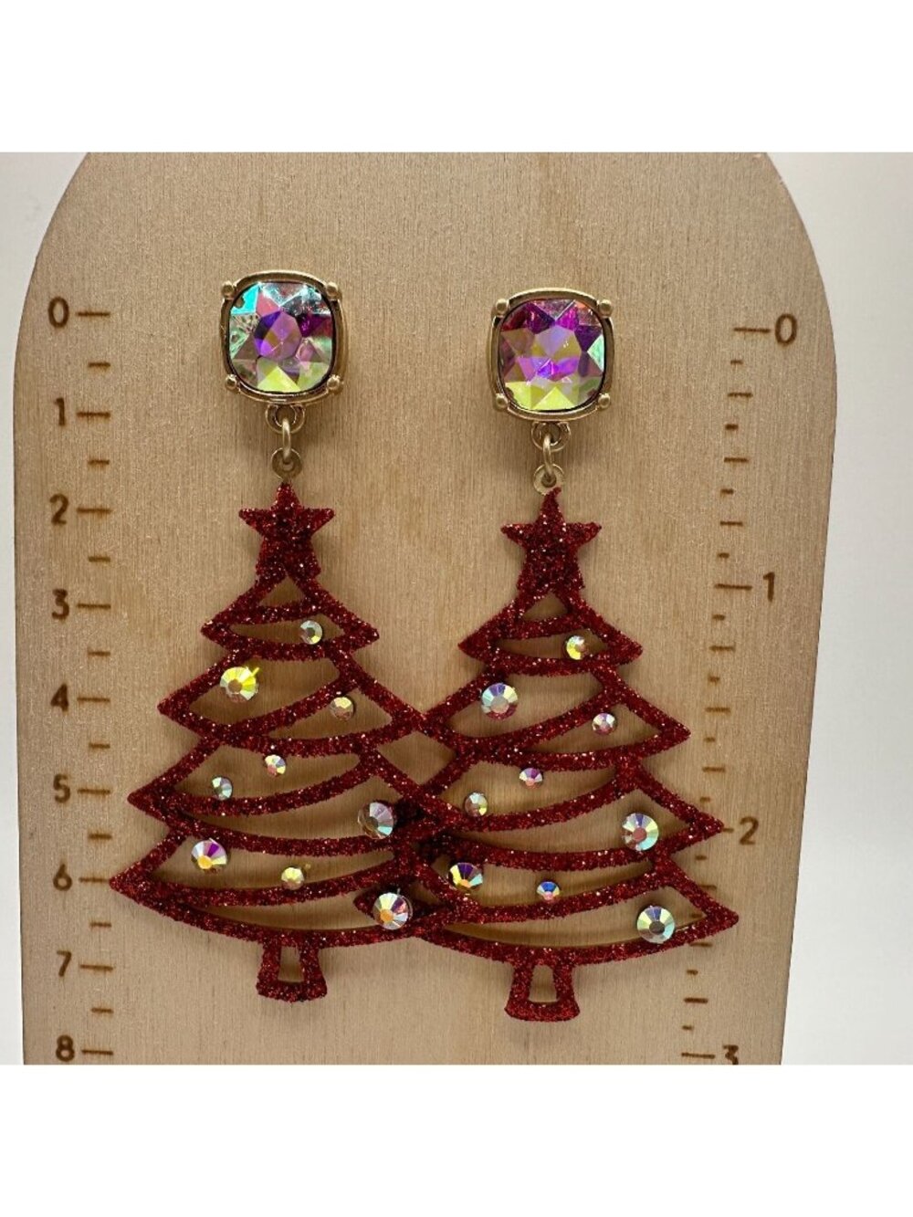 Christmas Xmas Tree Red Glitter Rhinestone Crystal Winter Dangle Hook Earrings